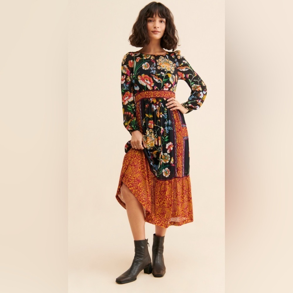 Anthropologie Adair Velvet-Trimmed Midi Dress 4